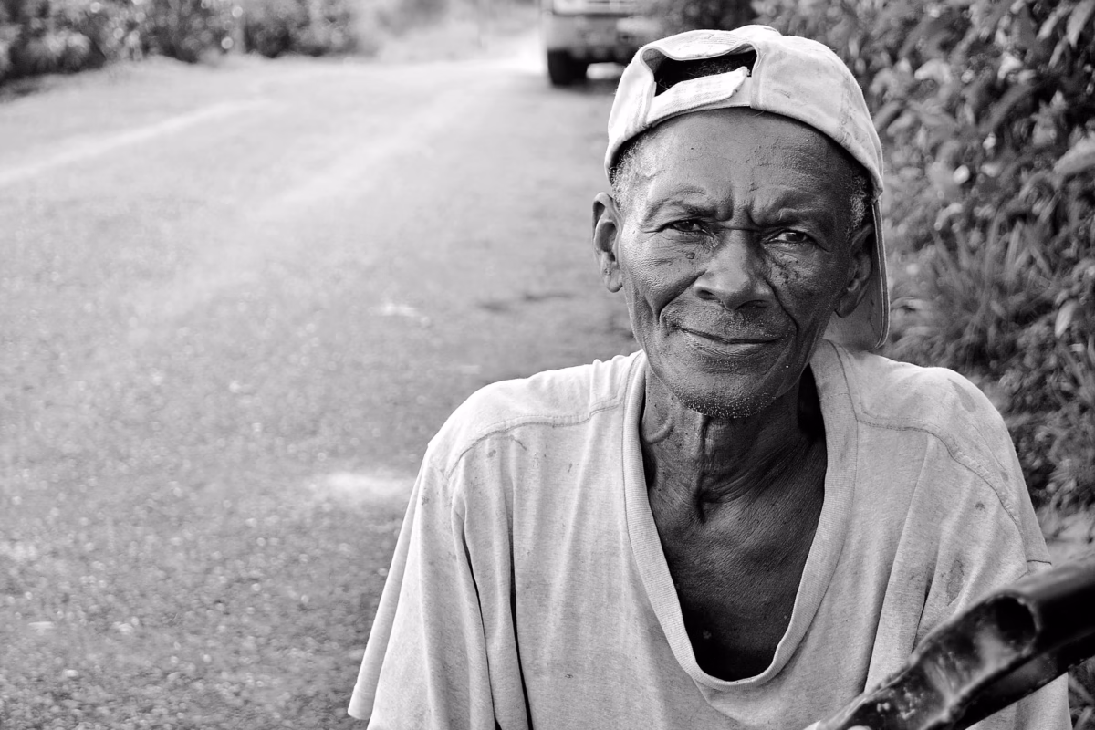 Black and white portrait of an elderly Jamaican man